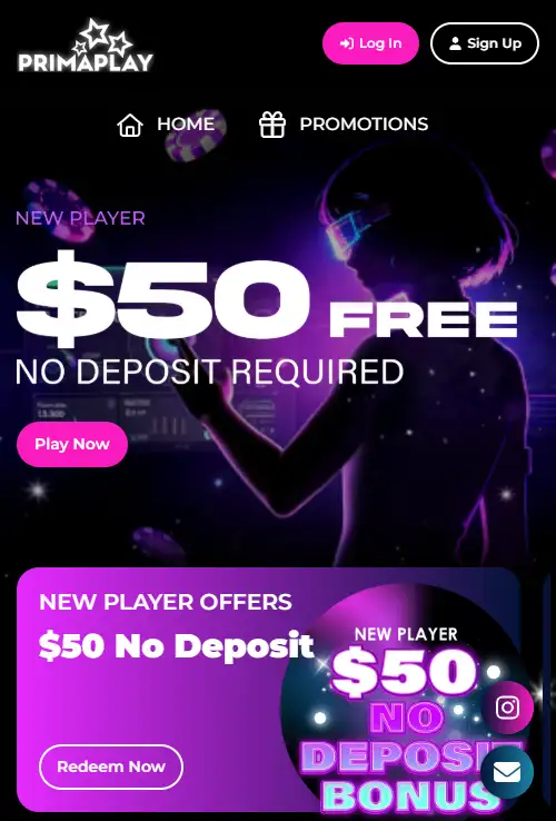 PrimaPlay mobile website displayed in a phone